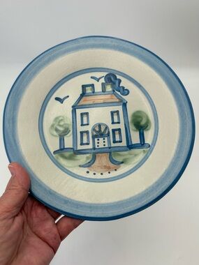 Vintage Hand-Painted Signed MA Hadley Pottery 9” Plate with Cottage Motif
